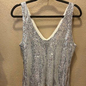 Silver, sequins, sleeveless top with zipper sides